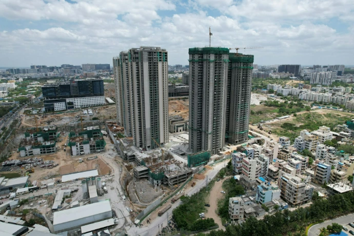 an aerial view of a construction site in a city